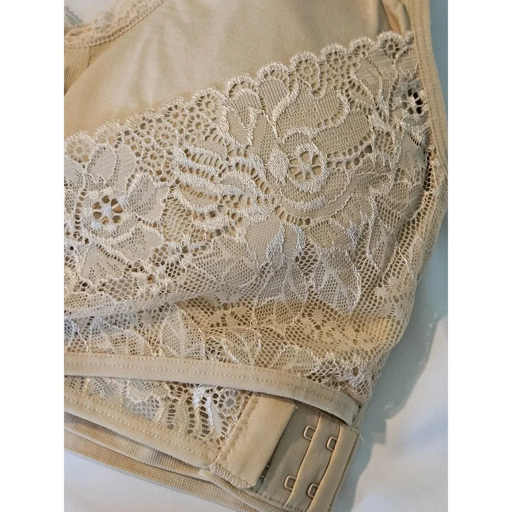 Cara Mia Womens Sz L Lace Front Beige T Shirt‎ Bra Wrapped Front